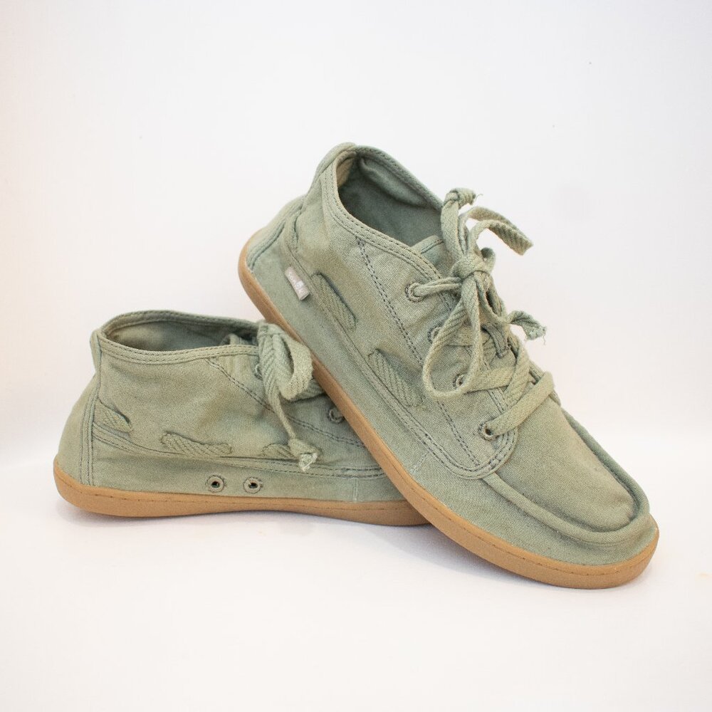 Sanuk Sage Green Canvas Sneakers with Gum Sole
